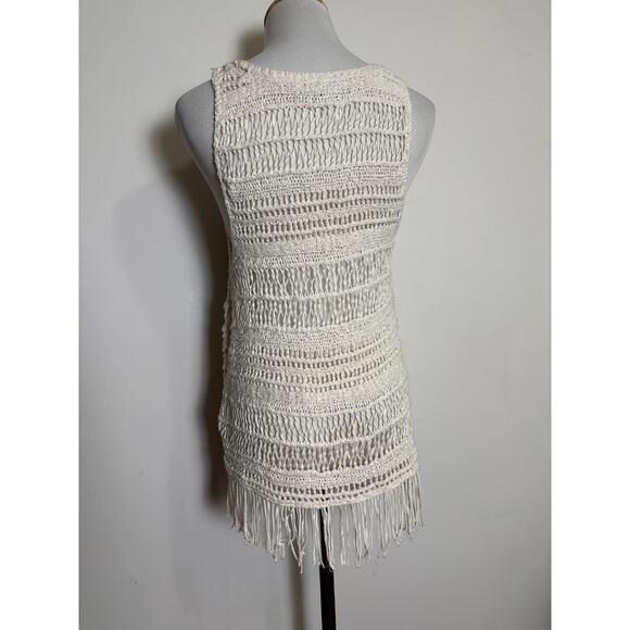 American Eagle Crochet Knit Tank Top Fringe Hem SZ Large Ivory Beachy Boho Sheer - Picture 2 of 6